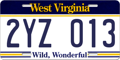 WV license plate 2YZ013