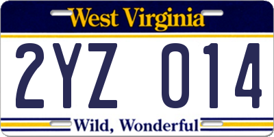 WV license plate 2YZ014