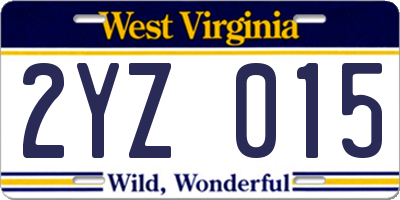 WV license plate 2YZ015