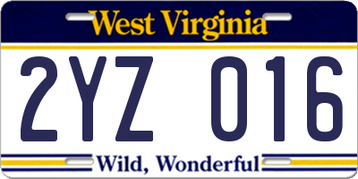WV license plate 2YZ016