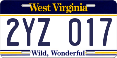 WV license plate 2YZ017