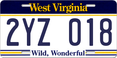 WV license plate 2YZ018