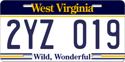 WV license plate 2YZ019