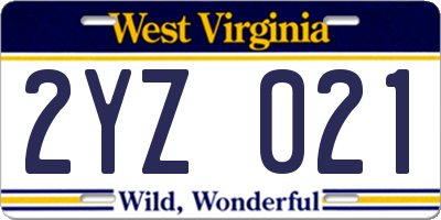 WV license plate 2YZ021