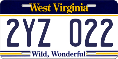 WV license plate 2YZ022