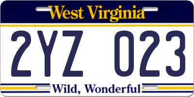 WV license plate 2YZ023
