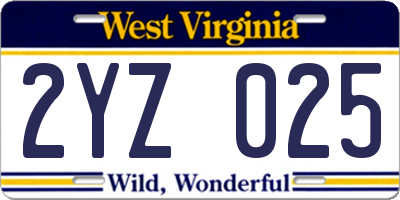 WV license plate 2YZ025