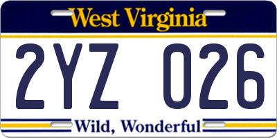 WV license plate 2YZ026