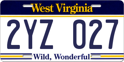 WV license plate 2YZ027