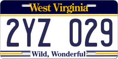 WV license plate 2YZ029