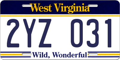 WV license plate 2YZ031