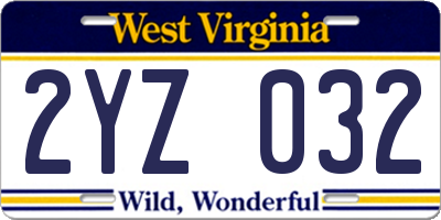 WV license plate 2YZ032