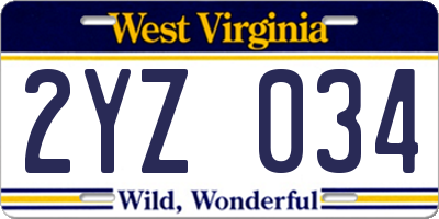 WV license plate 2YZ034