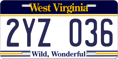 WV license plate 2YZ036