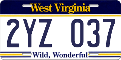 WV license plate 2YZ037