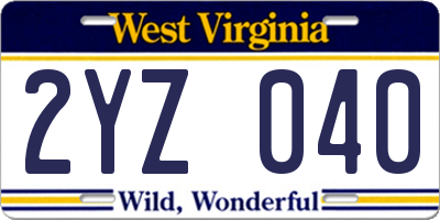 WV license plate 2YZ040