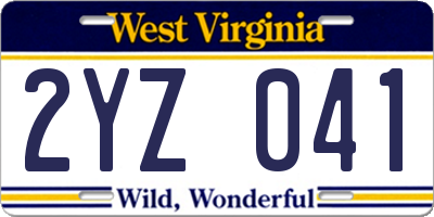 WV license plate 2YZ041