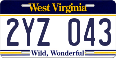 WV license plate 2YZ043