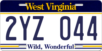 WV license plate 2YZ044