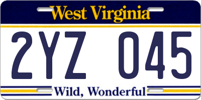 WV license plate 2YZ045