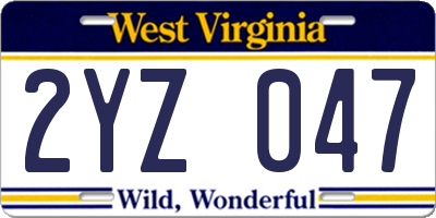 WV license plate 2YZ047