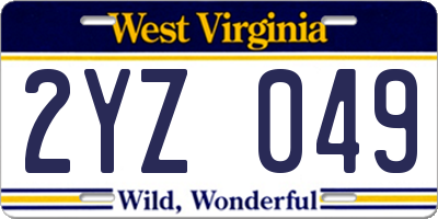 WV license plate 2YZ049