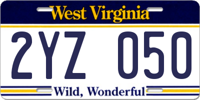 WV license plate 2YZ050