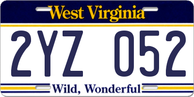 WV license plate 2YZ052