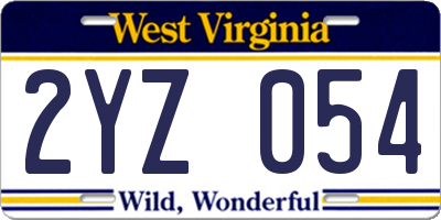 WV license plate 2YZ054