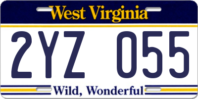 WV license plate 2YZ055