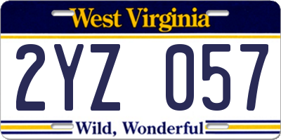 WV license plate 2YZ057