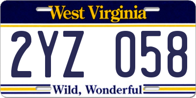 WV license plate 2YZ058