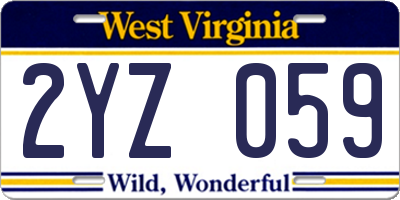 WV license plate 2YZ059