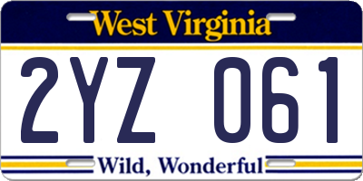 WV license plate 2YZ061
