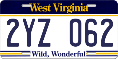 WV license plate 2YZ062