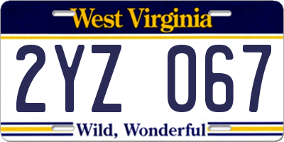 WV license plate 2YZ067