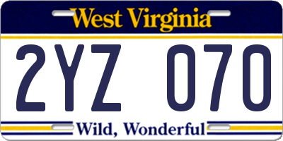 WV license plate 2YZ070
