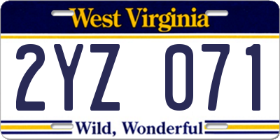 WV license plate 2YZ071