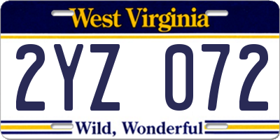WV license plate 2YZ072