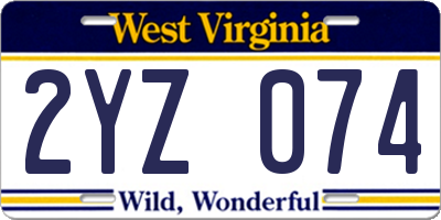 WV license plate 2YZ074