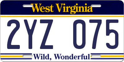 WV license plate 2YZ075