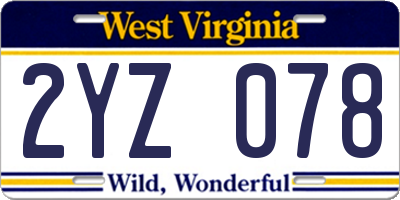 WV license plate 2YZ078