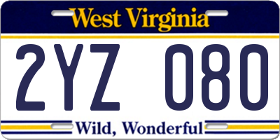 WV license plate 2YZ080