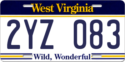 WV license plate 2YZ083