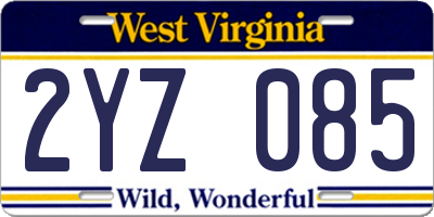 WV license plate 2YZ085