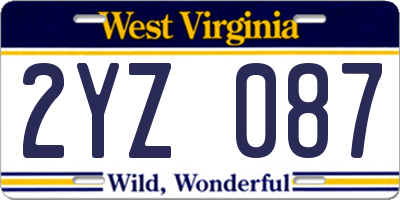 WV license plate 2YZ087