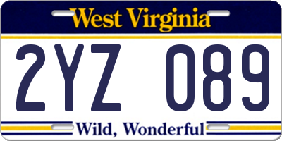 WV license plate 2YZ089