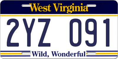 WV license plate 2YZ091