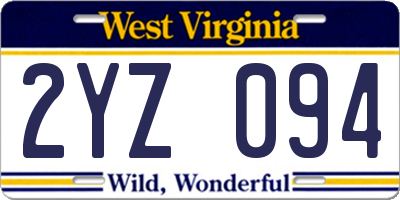 WV license plate 2YZ094