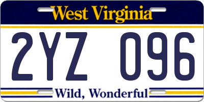 WV license plate 2YZ096